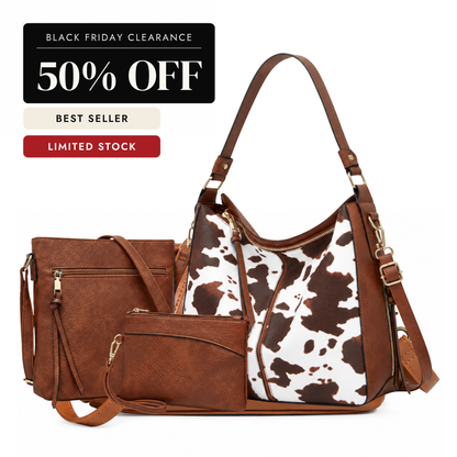 Luxury Leather 3-Piece Hobo Bag Set Print