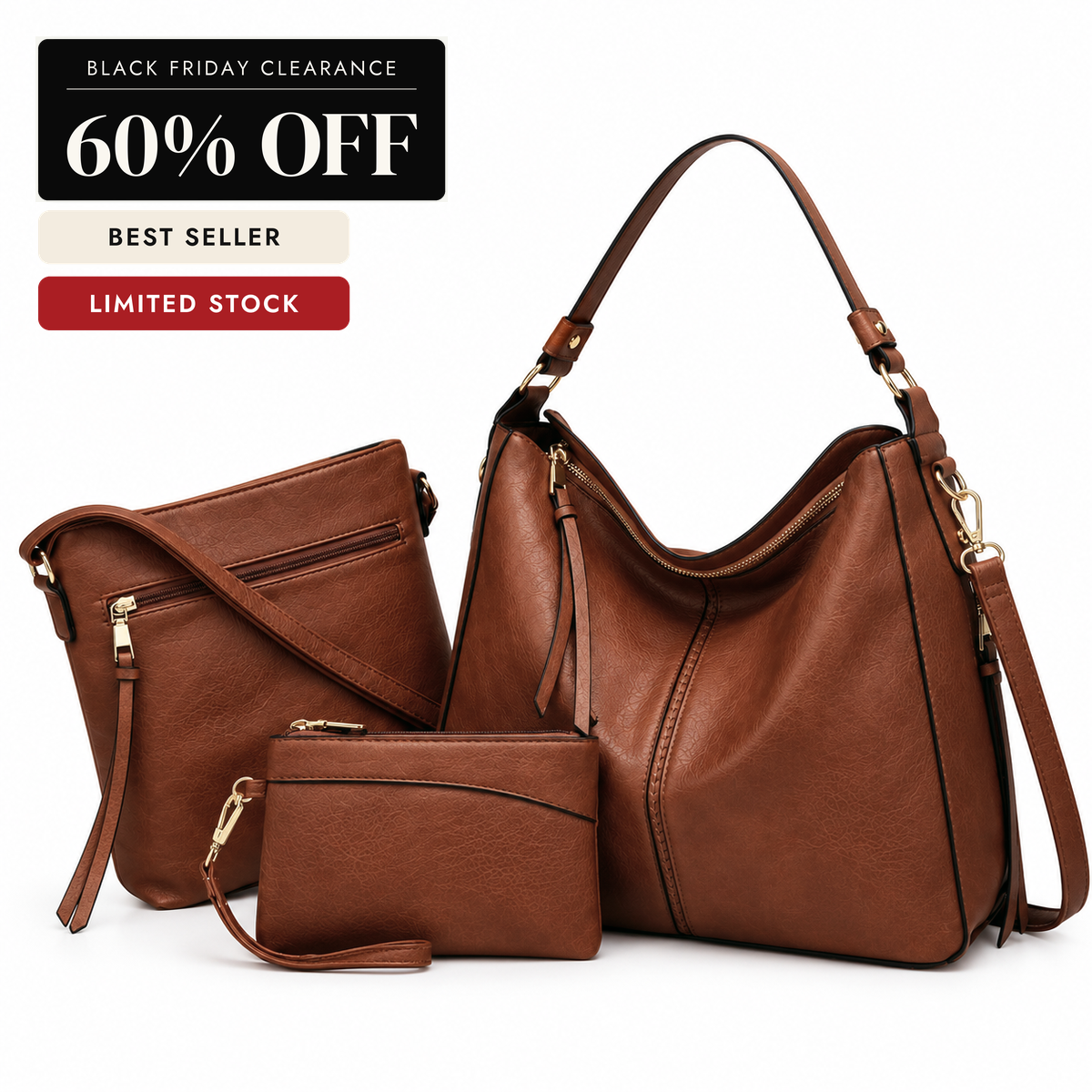 Luxury Leather 3-Piece Hobo Bag Set