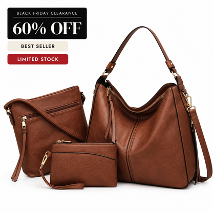 Luxury Leather 3-Piece Hobo Bag Set