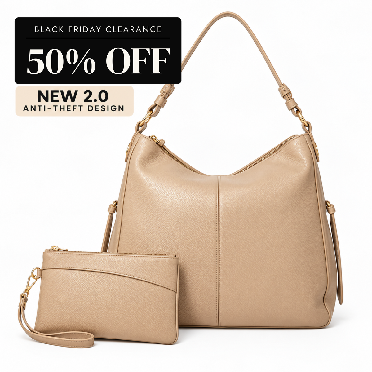 Luxury Leather Hobo Anti-Theft Handbag 2.0 + FREE Pouch Wallet (6-Layer Security Edition)