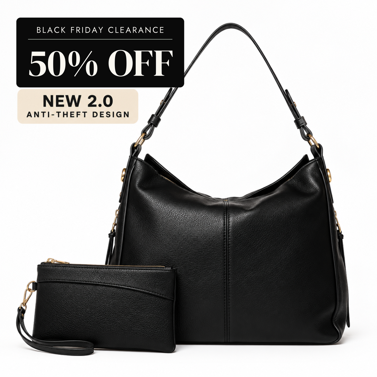 Luxury Leather Hobo Anti-Theft Handbag 2.0 + FREE Pouch Wallet (6-Layer Security Edition)