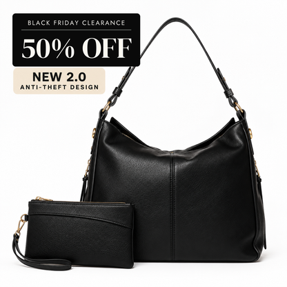 Luxury Leather Hobo Anti-Theft Handbag 2.0 + FREE Pouch Wallet (6-Layer Security Edition)
